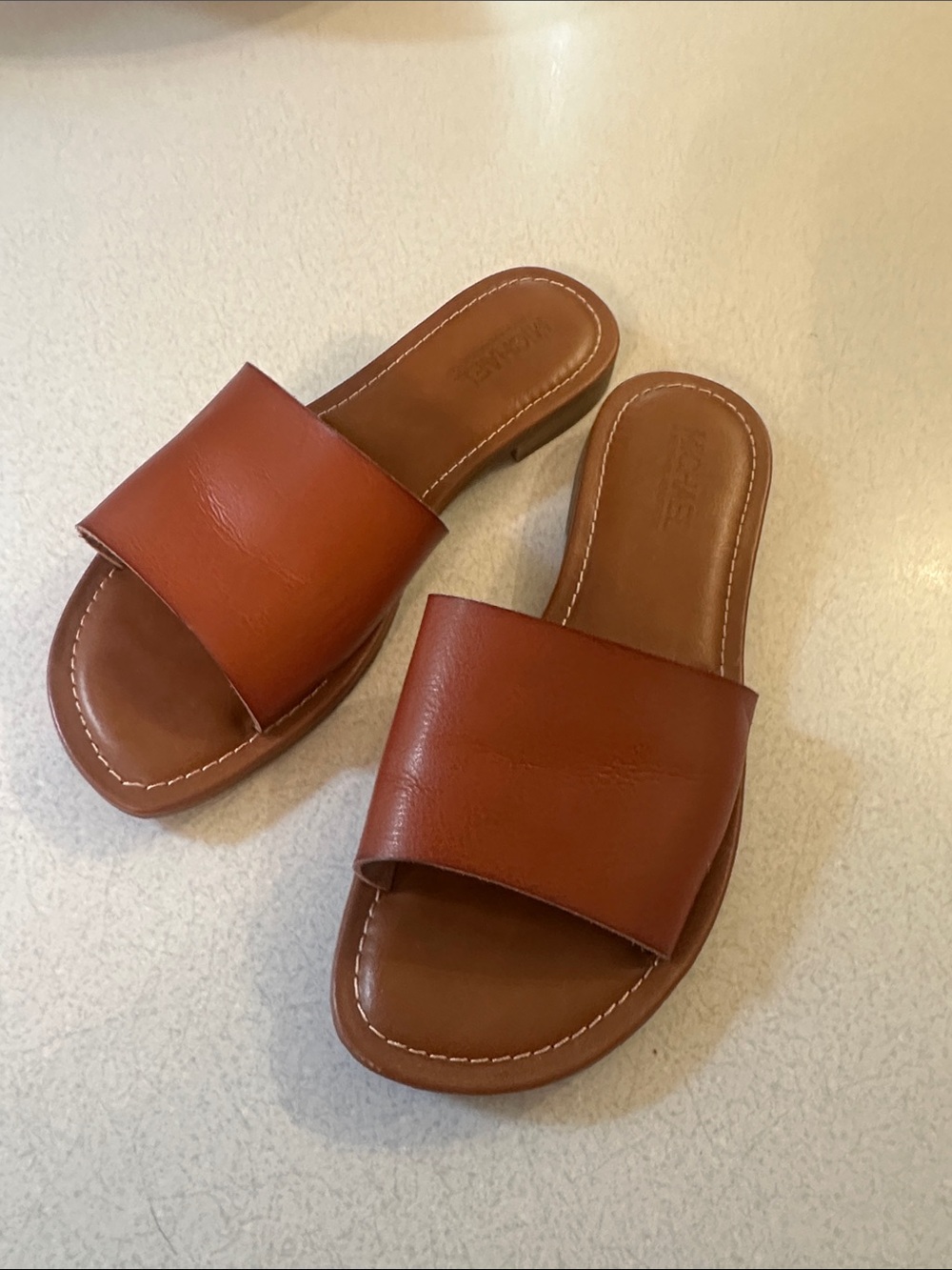 Michael Shannon Leather Slide Mules in Warm Tan